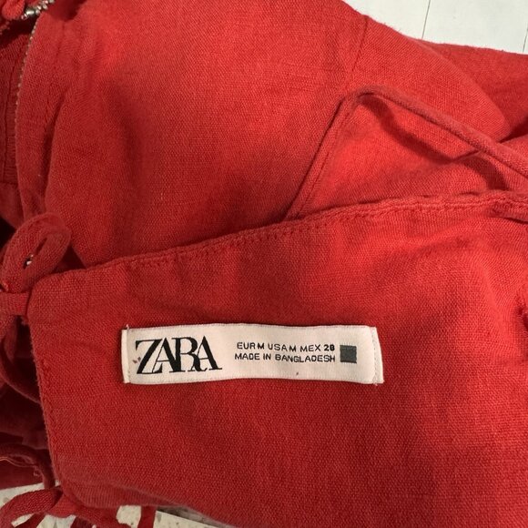 Zara Tank Top Dress M Red Linen Strappy Square Neck Open Back Holiday Festival - Picture 7 of 8